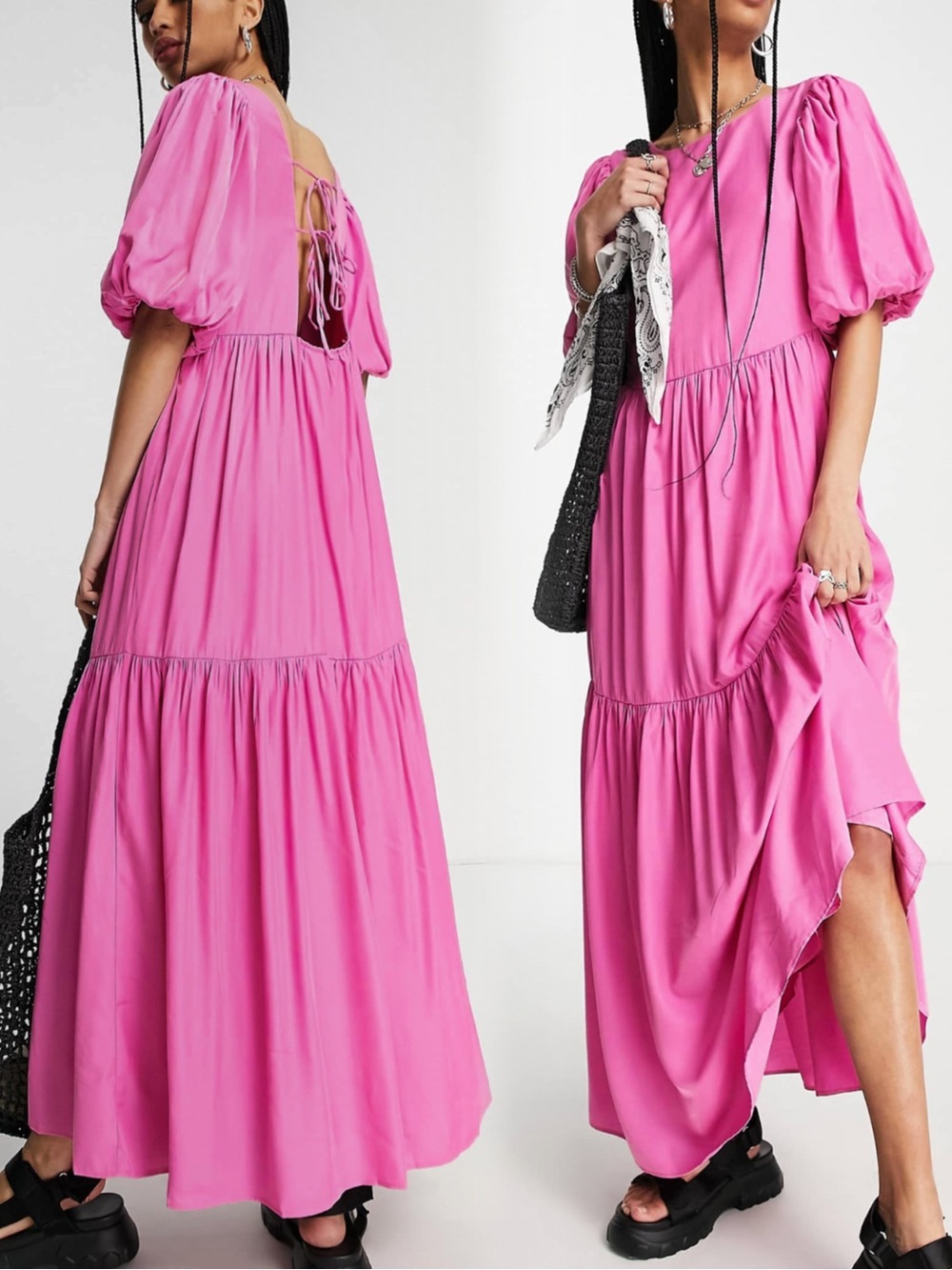 ONLY from ASOS Pink Tie Back Tiered Maxi Dress